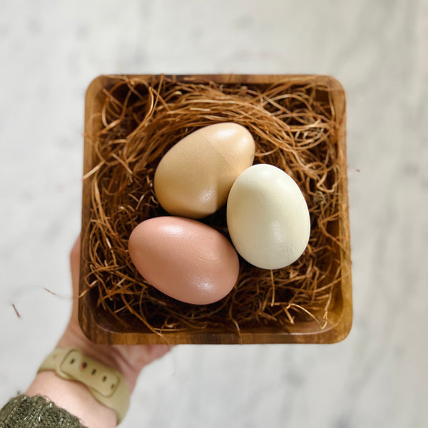 Set of 3 Large Rounded Eggs in Nest {Light Colors}